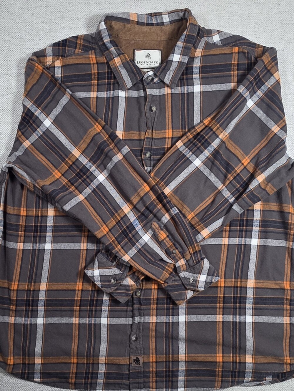 Legendary Whitetails Buck Camp Flannel Shirt Mens 3XL Gray Orange Plaid Corduroy